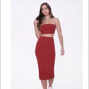 ribbed tupe top&skirt set